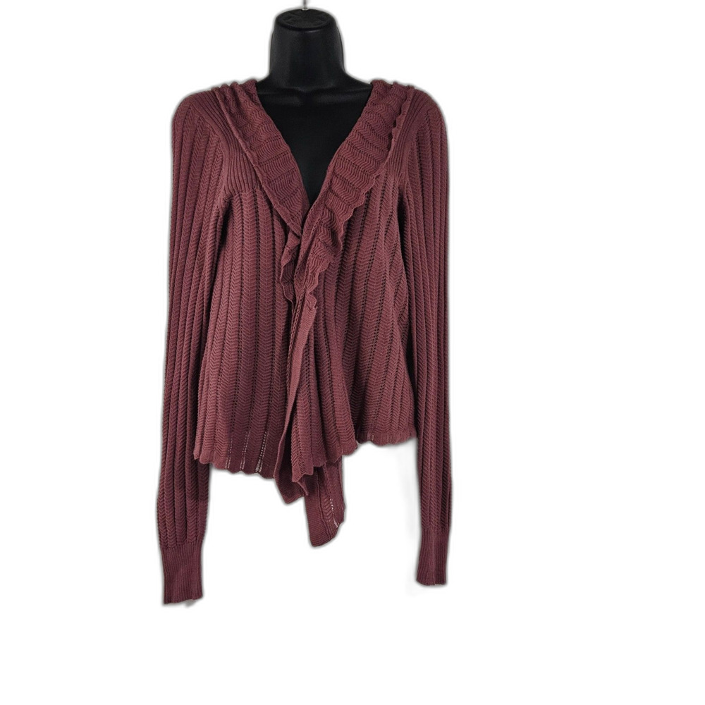 Anthropologie Moth Lightweight Cardigan Rassbury Size L open knit Boho Ruffle